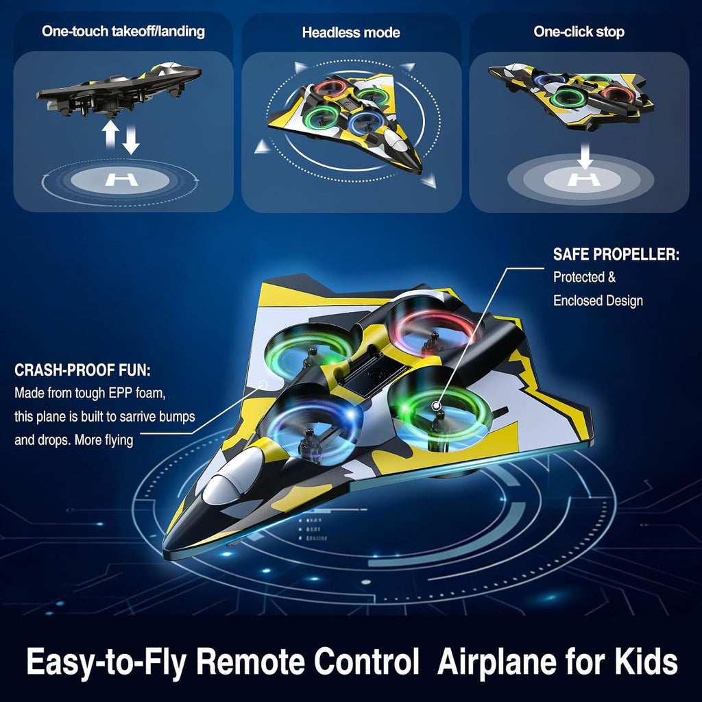 Avión de espuma Rc Planes con luces LED, avión de control remoto, avión de combate para niños y adultos de 8 a 16 años, 360 °F, rollo de acrobacias, drones para niños de 8 a 12 años, regalos