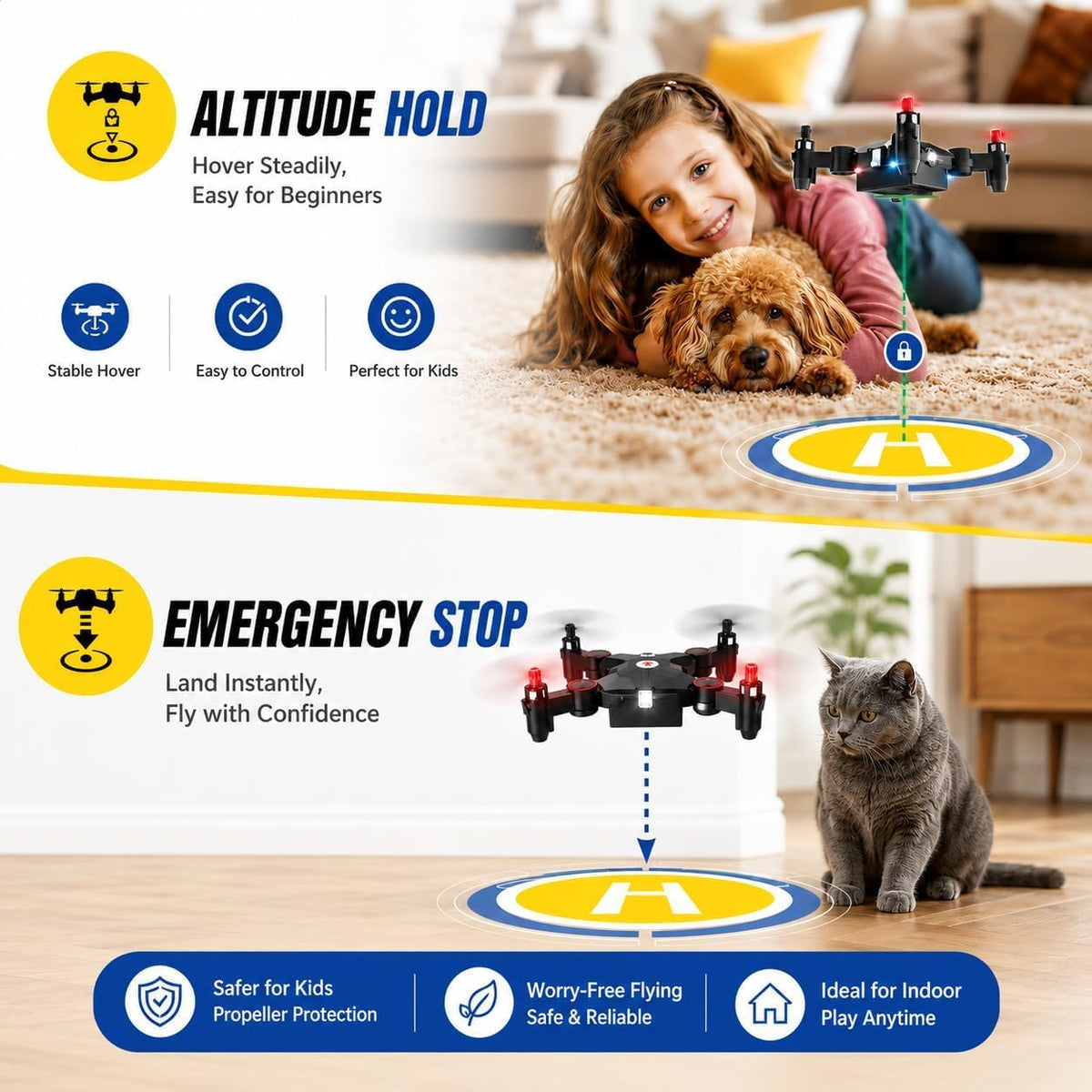 Holy Stone HS190 Mini Nano RC Dron Plegable para Niños, Portátil, Quadcopter de Bolsillo con Retención de Altitud, Volteos 3D y Modo Sin Cabeza, Fácil de Volar para Principiantes