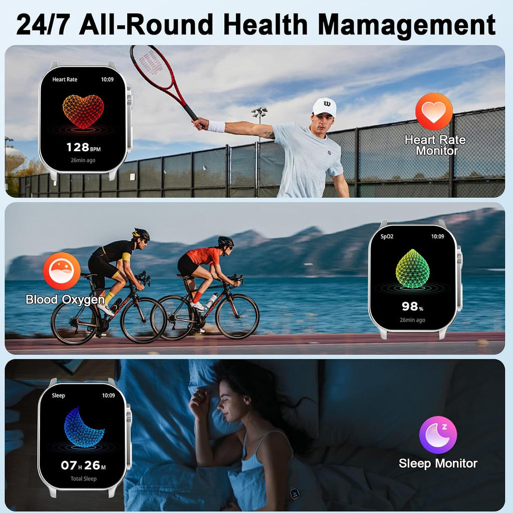 Poounur Relojes inteligentes para mujer, reloj inteligente con llamadas/mensajes/notificaciones, rastreador de actividad física con monitor de frecuencia cardíaca 24/7/sueño, reloj inteligente