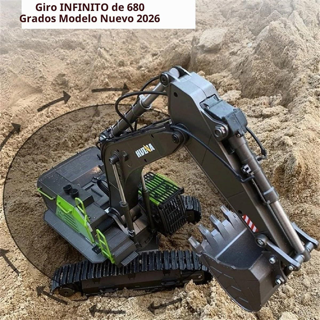 Excavadora RC para adultos Huina 1593 Totalmente funcional Juguete 1:14 28 canales Control remoto Camión Construcción Vehículo Cubo Metal Luces LED Simulación Sonidos 2 Baterías y Pinza Modelo 2026