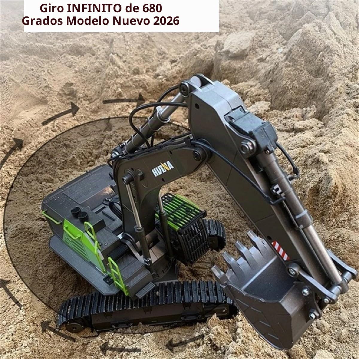 Excavadora RC para adultos Huina 1593 Totalmente funcional Juguete 1:14 28 canales Control remoto Camión Construcción Vehículo Cubo Metal Luces LED Simulación Sonidos 2 Baterías y Pinza Modelo 2026