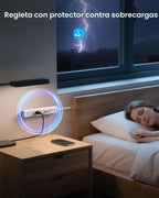 TROND - Tira de alimentación con protector de sobretensiones, enchufe plano giratorio 360°, 5 contactos ampliamente espaciados con 2 USB C y 2 USB A, protector de sobretensiones 1440J, montaje en