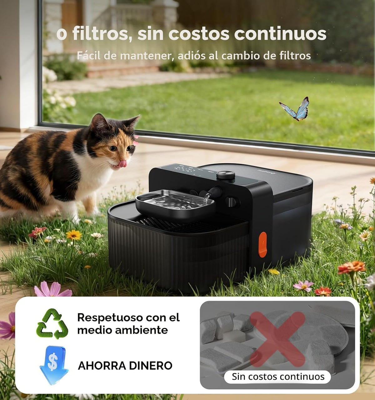 FEELNEEDY Inalámbrico ninguna fuente de agua del gato de los filtros