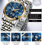 OLEVS Relojes de Oro para Hombres Reloj de Pulsera de Lujo a Prueba de Agua Gran Cara Elegante Acero Inoxidable Analógico Cuarzo Fecha Cronógrafo Luminoso Lectura Fácil Relojes de Negocios Regalos para Hombres Graduación