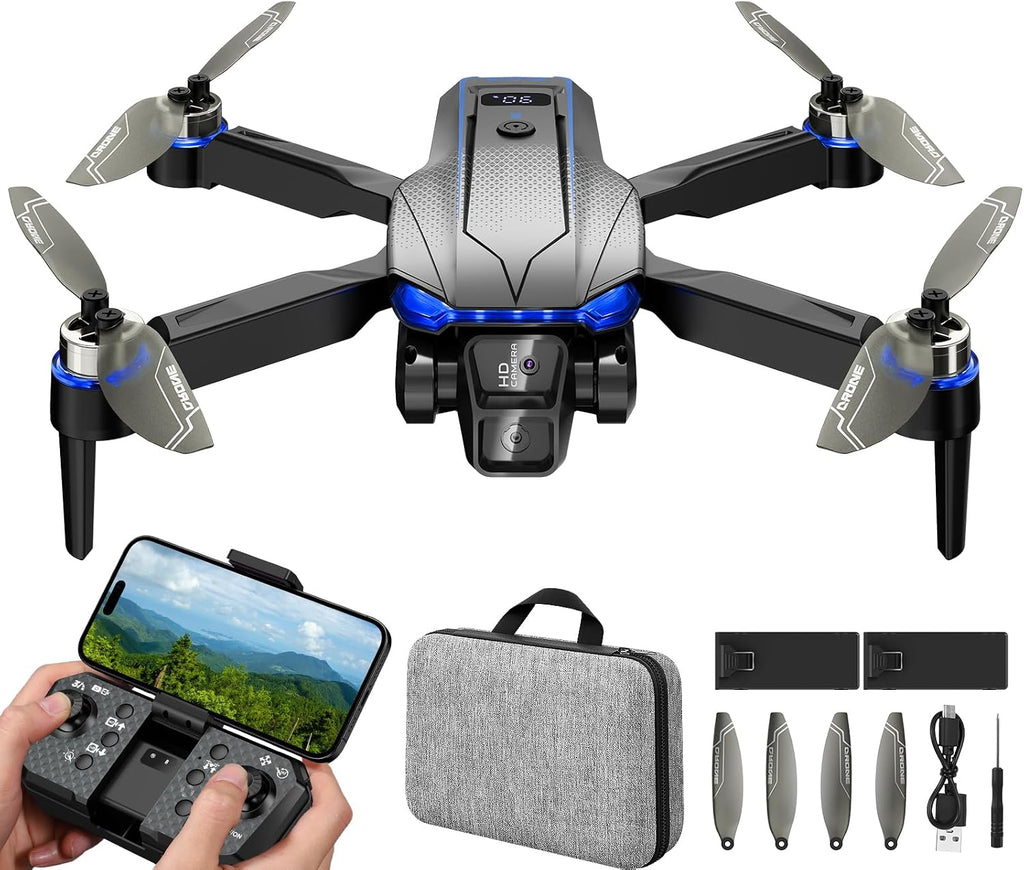 FPV Drone con cámara 1080P – Liquidación! Mini dron RC plegable con funda de transporte, 2 baterías, selfie gesto, retención de altitud, despegue/aterrizaje con una tecla, giros 3D, adultos y niños - solo $25.99