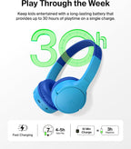 Belkin SoundForm Mini - Auriculares inalámbricos Bluetooth para niños, batería de 30 horas, límite de volumen seguro de 85 dB, micrófono integrado, auriculares para niños pequeños para iPhone, iPad