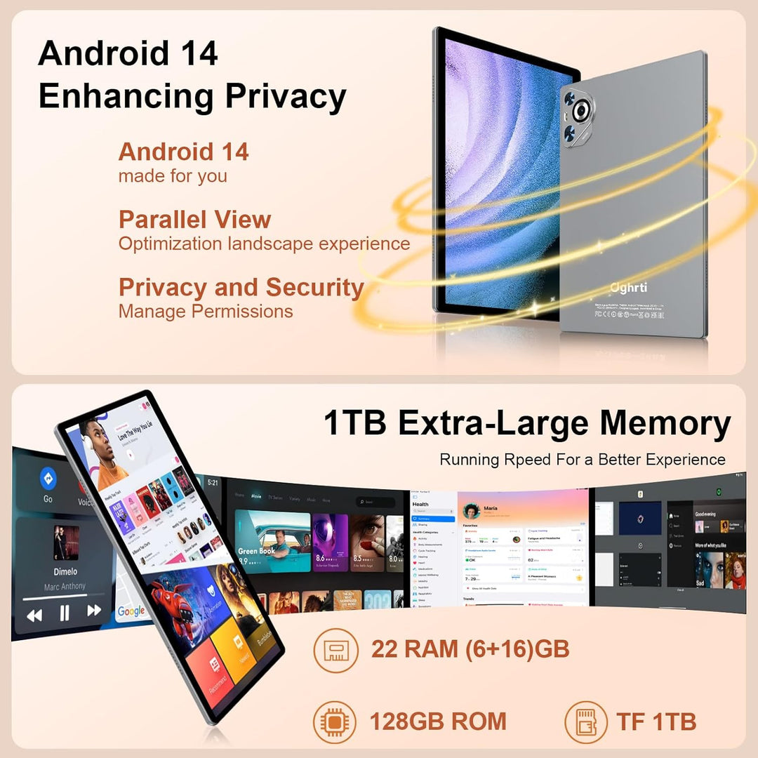 Dghrti Tablet de 10 pulgadas, 22 GB de RAM+128 GB ROM+1 TB Expand,...