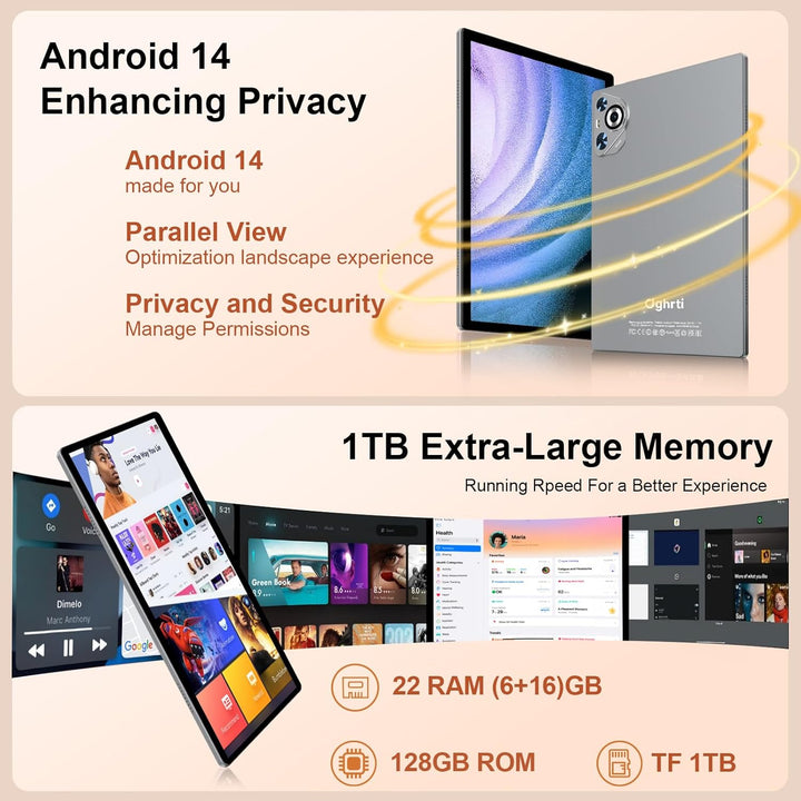 Dghrti Tablet de 10 pulgadas, 22 GB de RAM+128 GB ROM+1 TB Expand,...