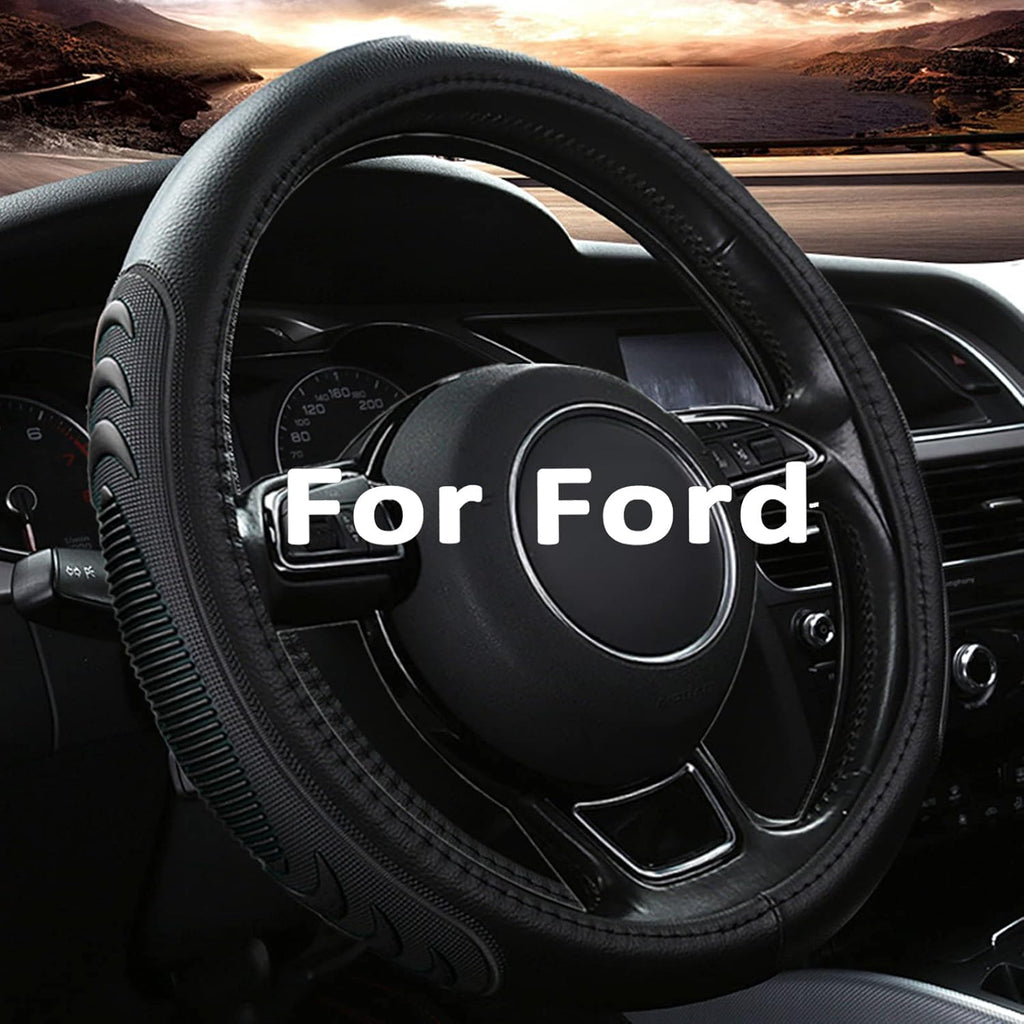 Yangday Funda de cuero para volante para Ford F150 F250 F350, 15.5-16 pulgadas Funda para volante de coche con partícula antideslizante de masaje (Negro)