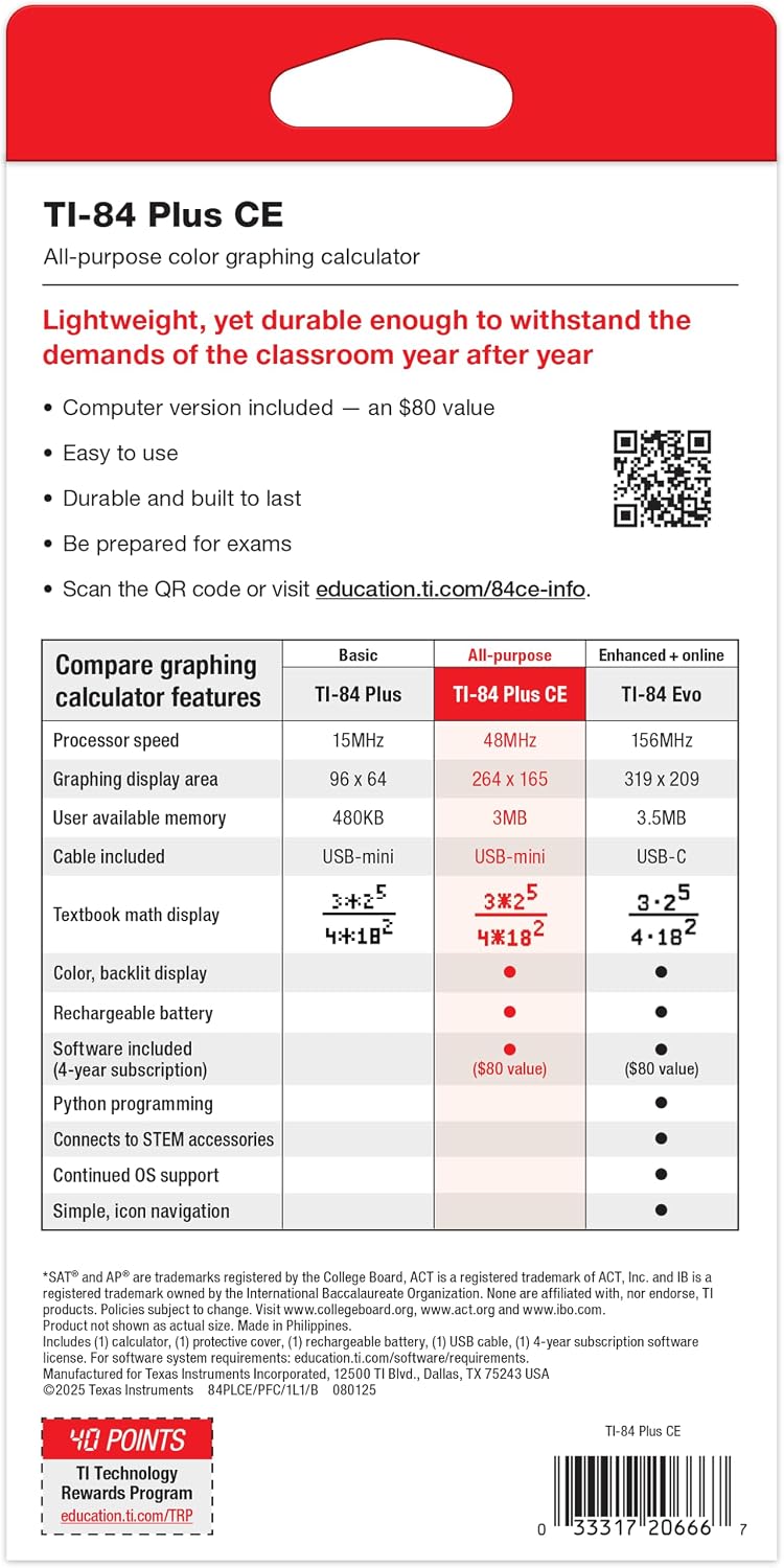 Calculadora gráfica TI84PLSCEBLUBRY de Texas Instruments, Negro