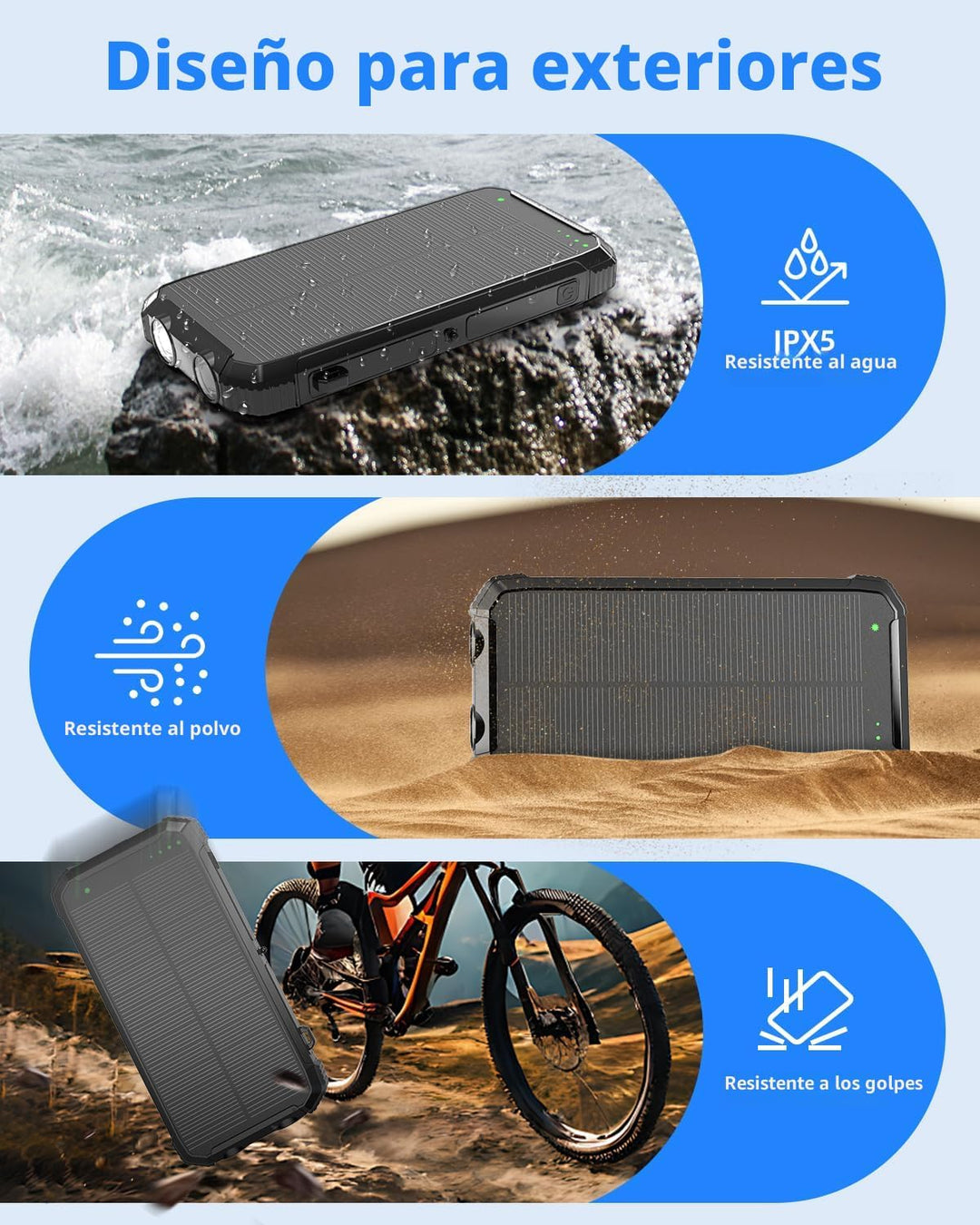 Nuynix Banco de energía solar de 20000 mAh, cargador rápido inalámb...