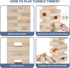 Megwoz- Torre gigante de más de 5 pies de alto, juego de apilar, 60 bloques de madera de pino de Nueva Zelanda; p/interiores/exteriores, fiesta de cumpleaños, para adultos y niños de todas las edades