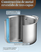 Cook N Home Olla de acero inoxidable revestido de tres capas de 7 cuartos