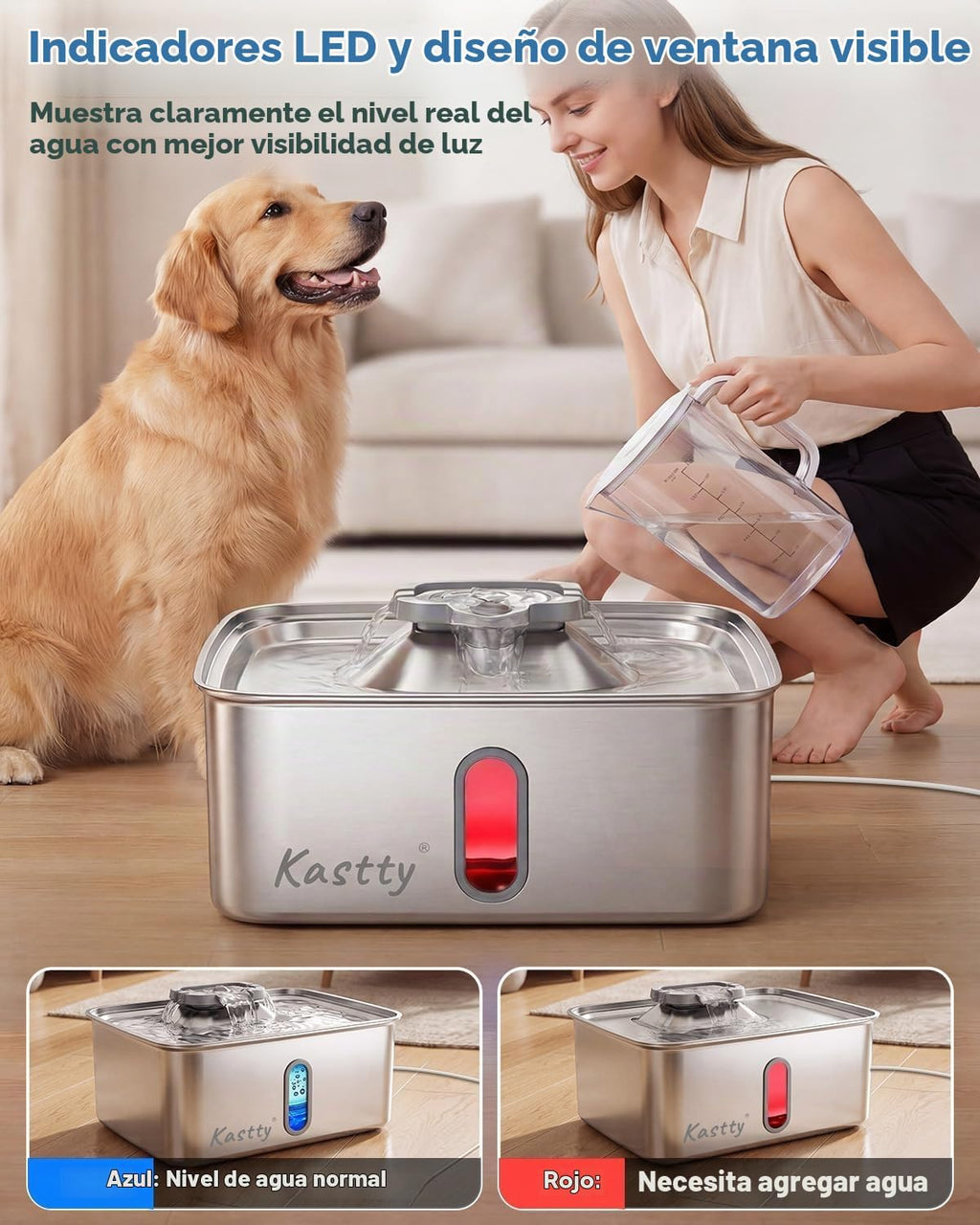 Kastty Fuente de agua para perros de acero inoxidable 4Gal/15L para