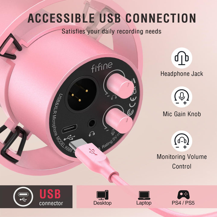 FIFINE Micrófono Dinámico XLR\/USB, Micrófono de Podcast Vocal de E...