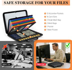 Caja de documentos ignífuga Organizador de archivos: Estuche rígido Caja impermeable ignífuga con cerradura y carpeta de archivos de acordeón de 13 bolsillos, portátil, para oficina en casa, almacenamiento seguro de viaje para documentos y archivos