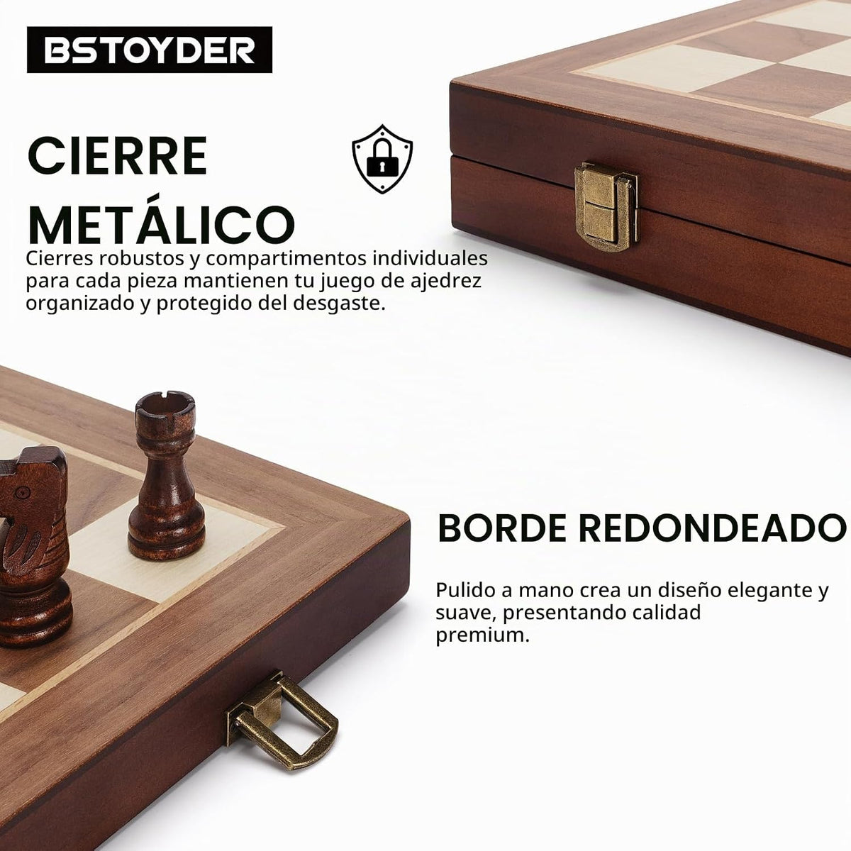 Juego de ajedrez magnético de madera, tablero de ajedrez plegable de 15 pulgadas con 2 ranuras de almacenamiento extra para reinas y piezas, juego de mesa de ajedrez de viaje portátil para adultos y