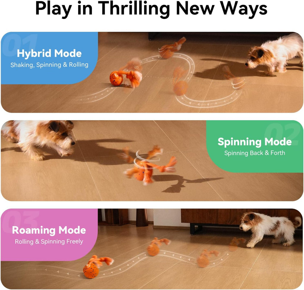 Cheerble Juguete interactivo inteligente para perros, bola de rollo, movimiento automático, rebote, rotación, material de E-TPU, con cuerda y sonido de ladridos, bola interactiva para perros medianos