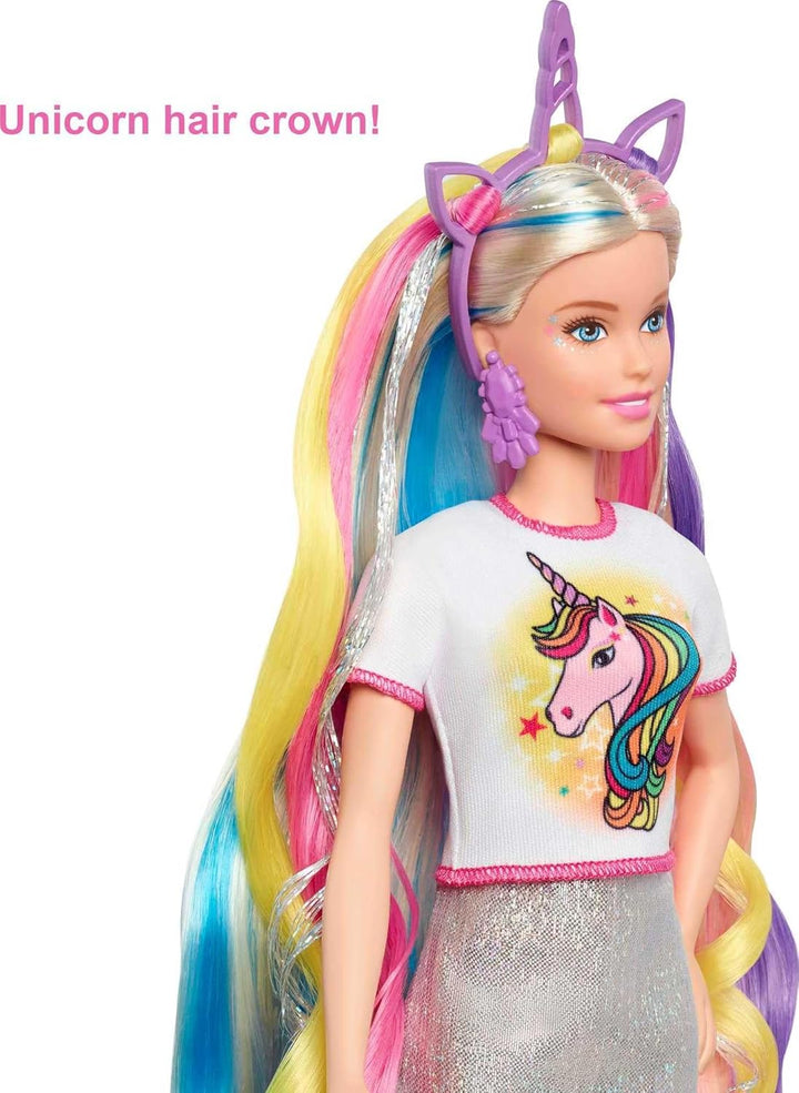 Barbie Muñeca y accesorios de pelo de fantasía, cabello rubio largo...