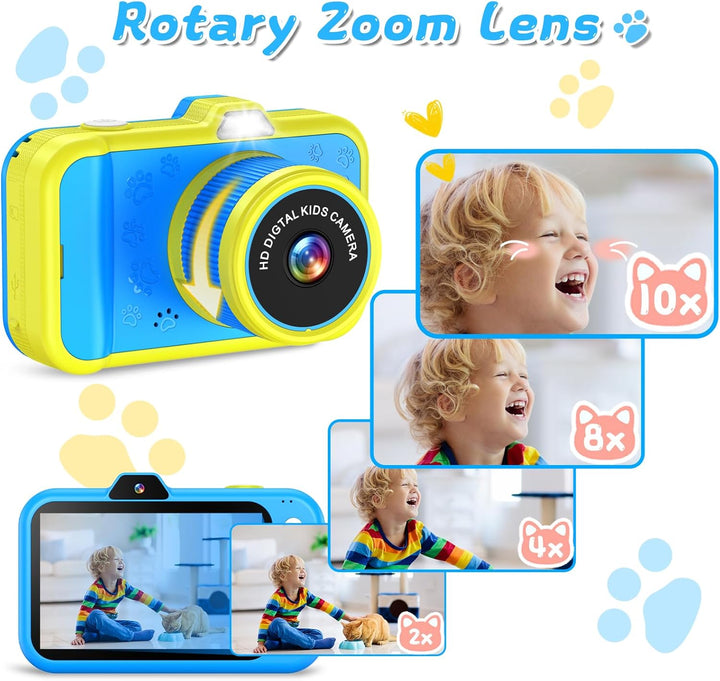 CHAKEYAKE Cámara para niños con lente de zoom giratoria, pantalla g...