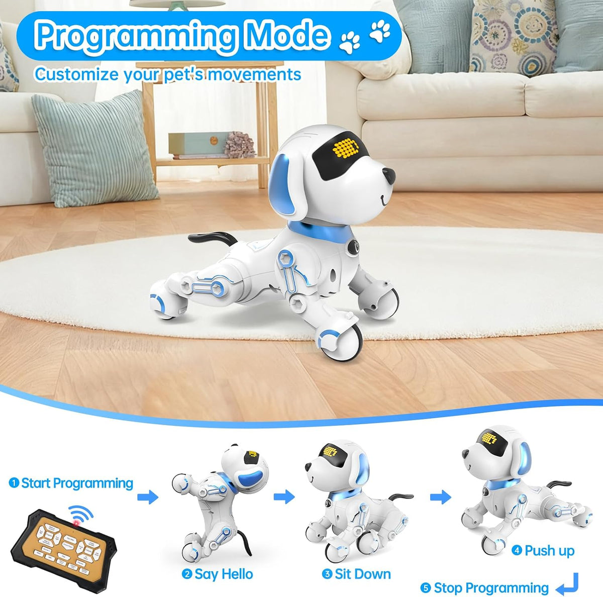 Dwi Dowellin Perro Robot para Niños de 8-12, Perros Robóticos Inteligentes con Control Remoto Mascota Cachorro Juguete Robótico, Juguetes Interactivos de Tocar Caminar y Hablar para Niños y Niñas