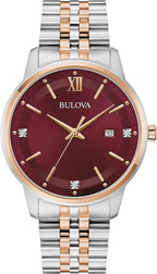 Bulova Reloj de Vestir para Hombre Classic Diamond, Reloj Quartz de 3 Manecillas con Fecha, Correa de Acero Inoxidable, 41mm
