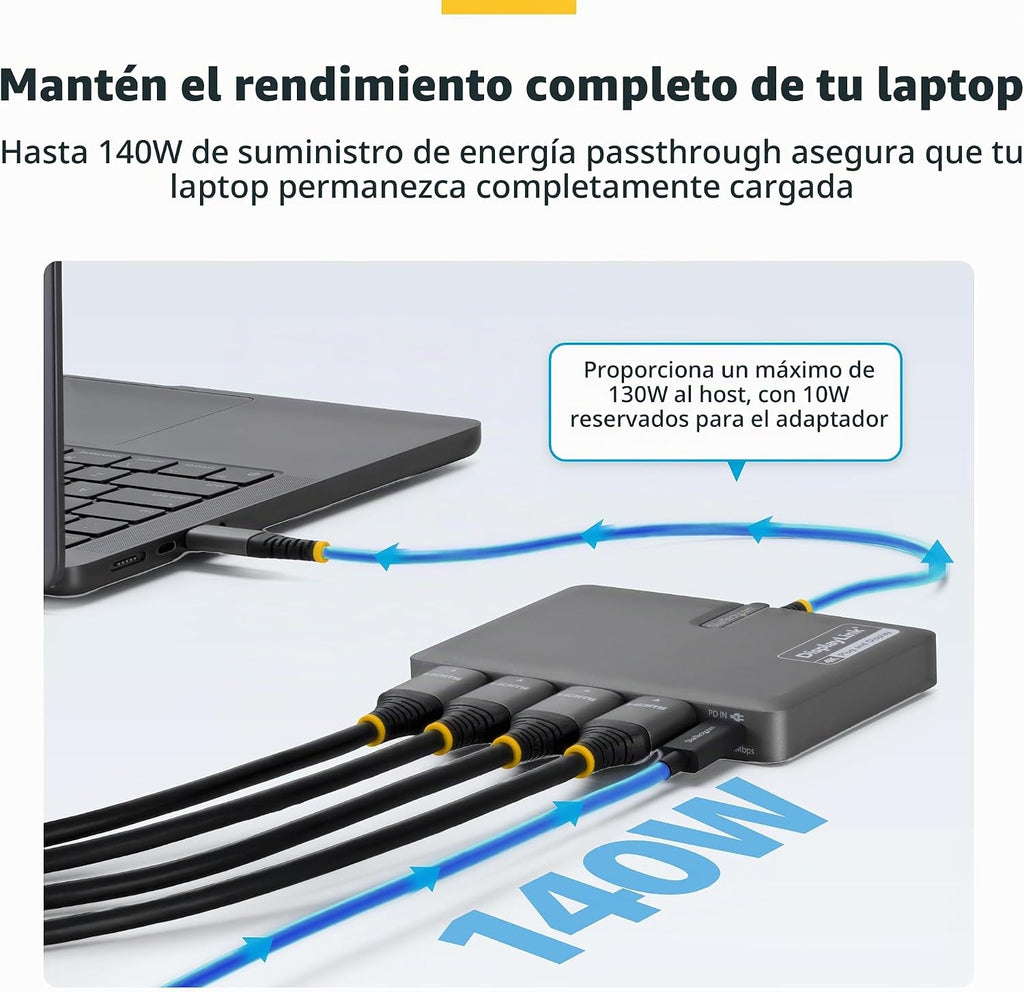 StarTech - Base para estación de trabajo USB-C a Quad HDMI 4K60, 140 W PD