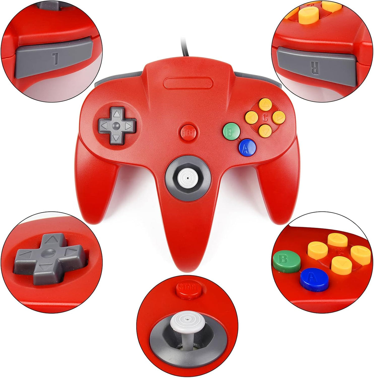 miadore Paquete de 4 Controladores Clásicos N64, Controladores con Cable para N64 con Joystick Mejorado (Versión USB no para PC) (Rojo/Azul/Verde Transparente/Azul Transparente)