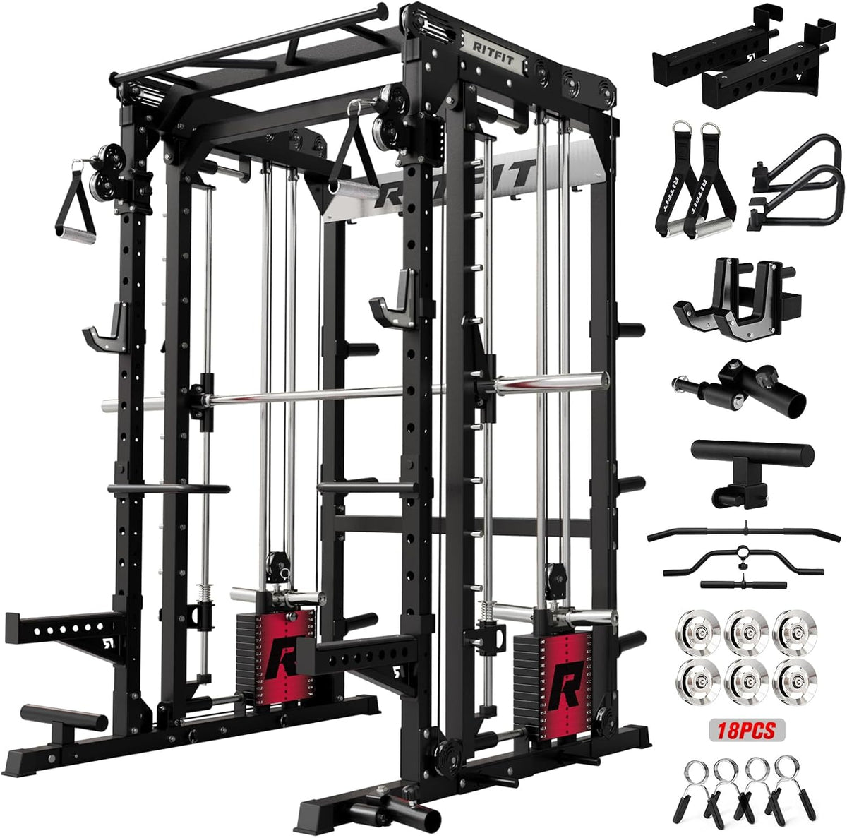 RitFit Máquina de M2 3D Smith con la pila de acero del peso, jaula del