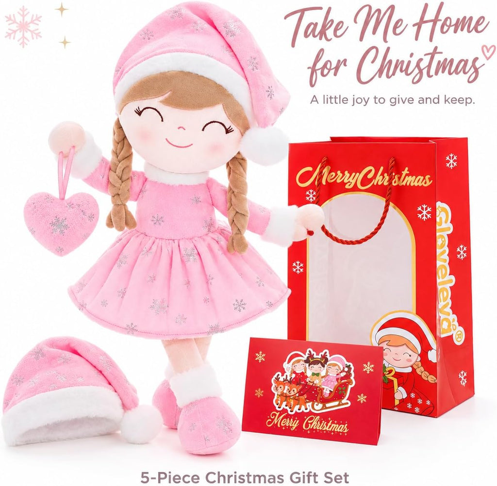 Gloveleya Juego de muñecas de peluche navideñas con sombrero, 5 piezas