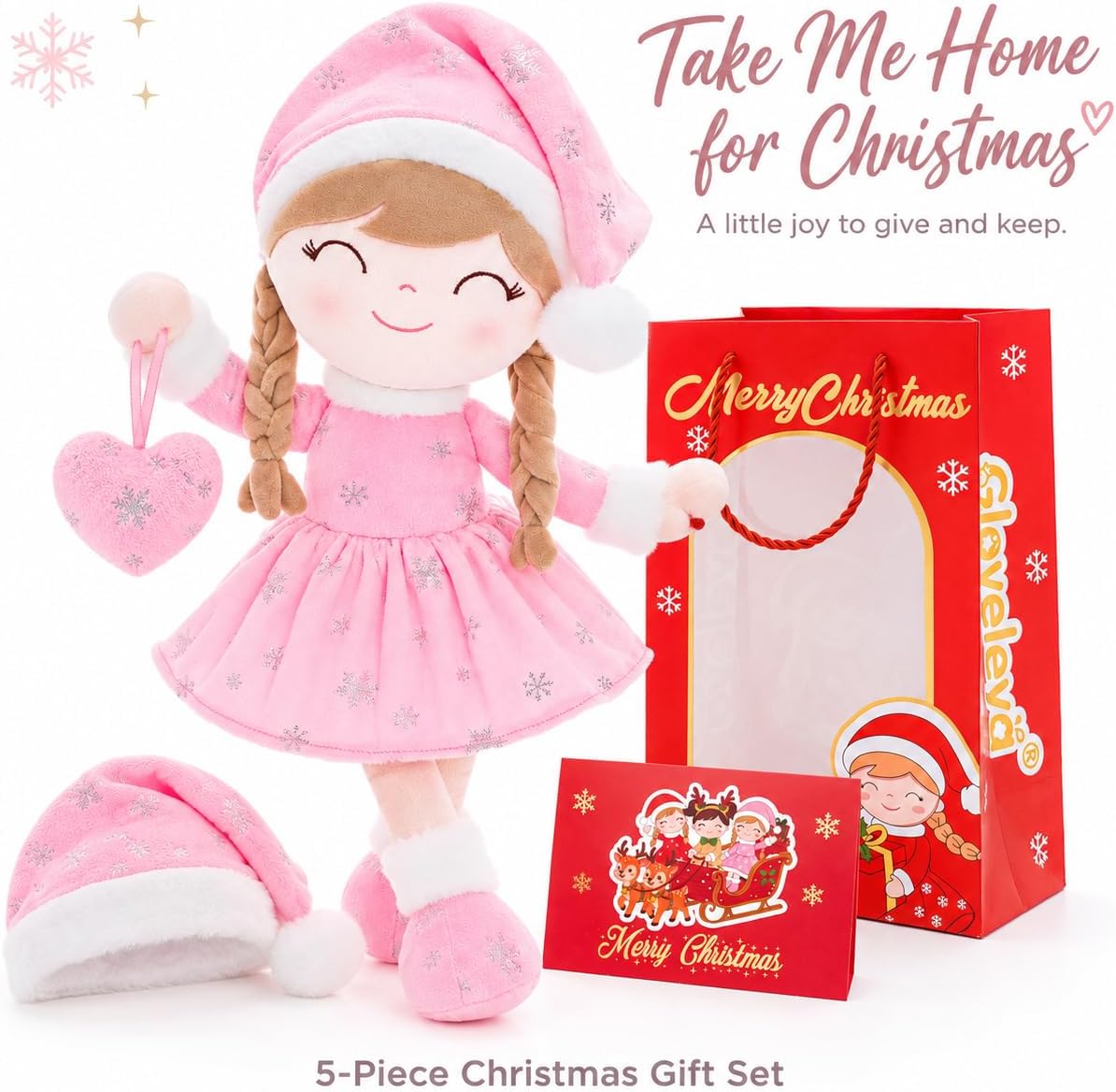 Gloveleya Juego de muñecas de peluche navideñas con sombrero, 5 piezas