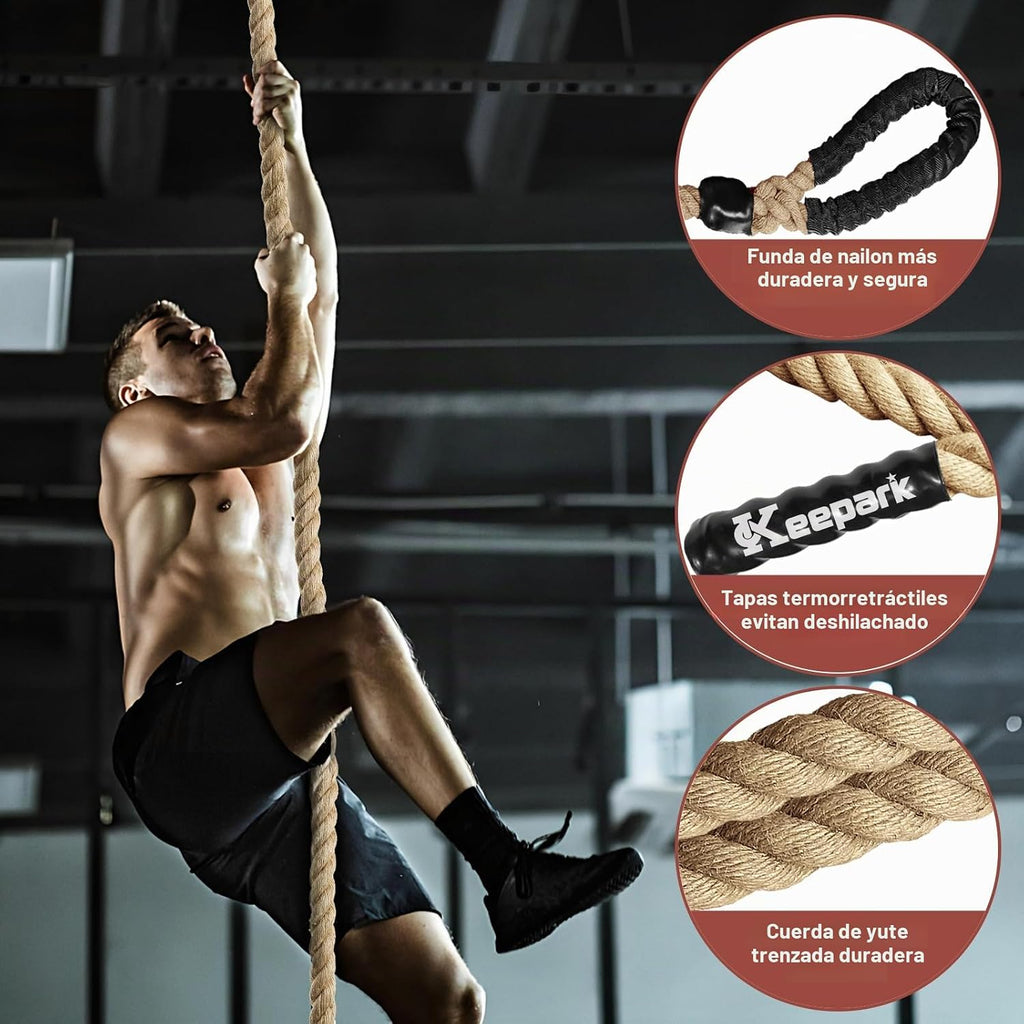 Cuerda de escalar para gimnasio - Cuerdas de ejercicio de 1.5 pulgadas de diámetro en longitudes de 10FT, 15FT, 20FT, 25FT, 30FT, 35FT, 40FT, 50FT para fitness y entrenamiento de fuerza, cuerda de escalada para adultos en casa, interior o exterior