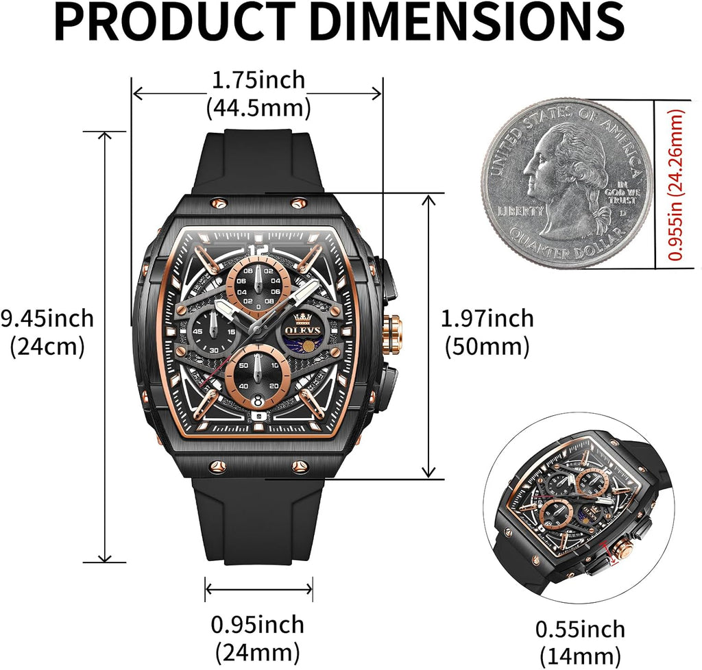 OLEVS Relojes para Hombre Casual Lujo Cara Grande Cronógrafo Multifuncional Relojes de Hombre Correa de Silicona/Nylon Duradera 3 ATM Resistente al Agua Reloj de Hombre Fecha Fase Lunar Reloj