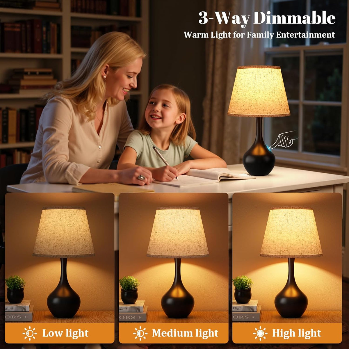 Lámpara Lámpara de mesa táctil de 16.1 "para mesita de noche, lámpara de dormitorio