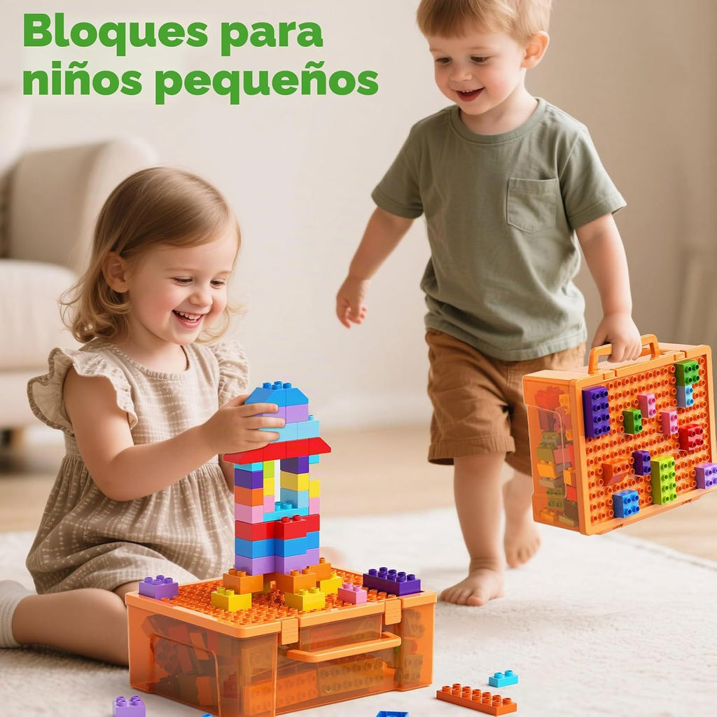Juego de bloques de construcción de 97 piezas con caja de almacenamiento y placa base, juguetes educativos STEM para niños a partir de 3 años, compatible con bloques de construcción de partículas