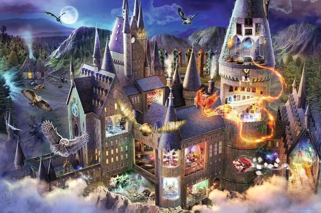 Ravensburger - Harry Potter: Castillo de Hogwarts - Rompecabezas de 3000 piezas - Colores llamativos y detalles intrincados de Hogwarts por la noche - Magic Abunds - Calidad Premium - Rompecabezas para adultos