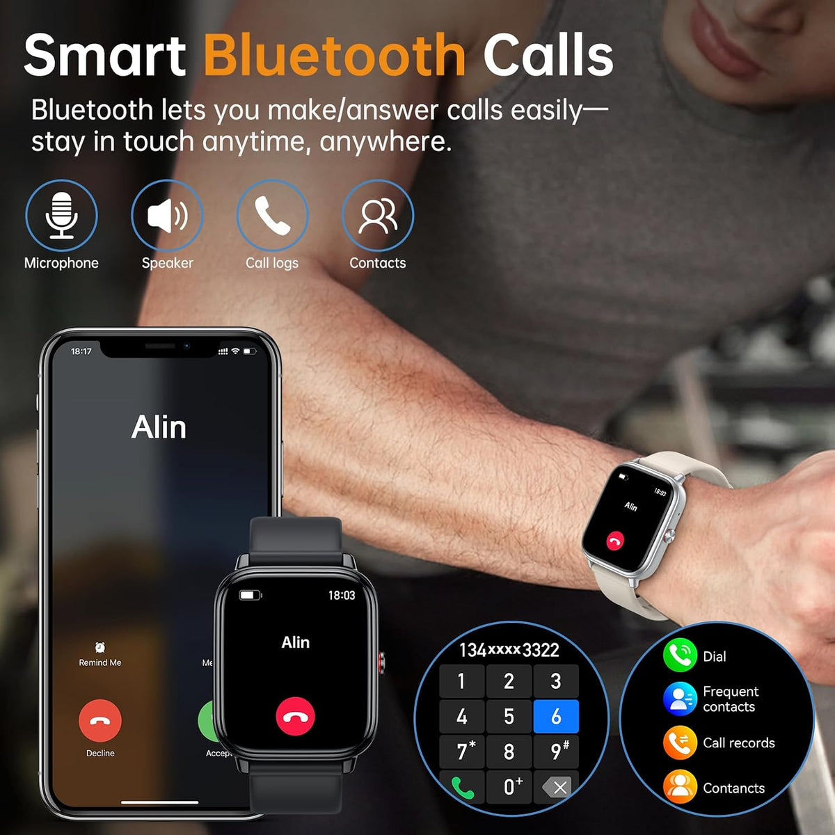 Reloj inteligente para hombres y mujeres, rastreador de fitness (respuesta/hacer llamadas), batería de 1000 mAh, más de 120 modos deportivos, contador de pasos/monitor de sueño