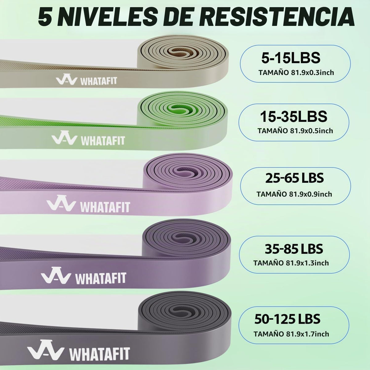 WHATAFIT Resistance Bands, Bandas de Asistencia para Dominadas de 5 Niveles para Entrenamiento