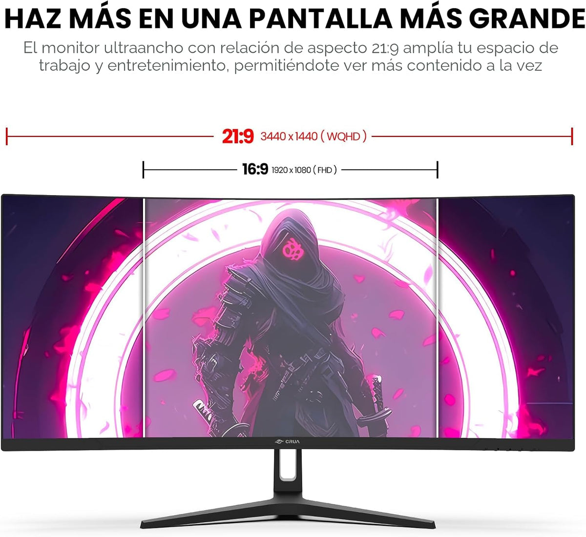 CRUA Monitor curvo para juegos de 34 pulgadas, WQHD 21:9 3440x1440...