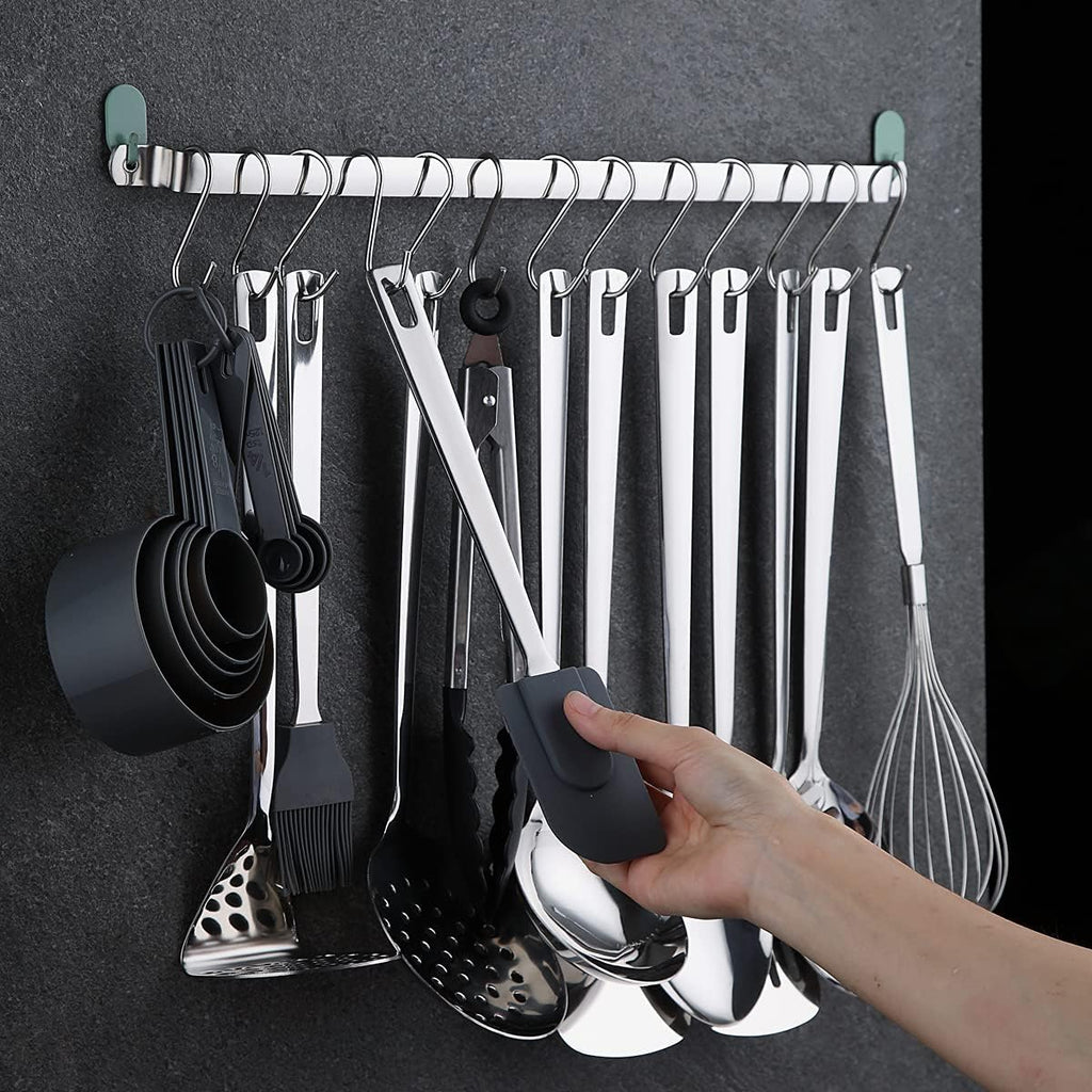 Kyraton - Juego de utensilios de cocina de acero inoxidable con de 37 piezas, juego de herramientas de cocina con soporte de utensilios, antiadherentes y resistentes al calor, aptos para lavavajillas