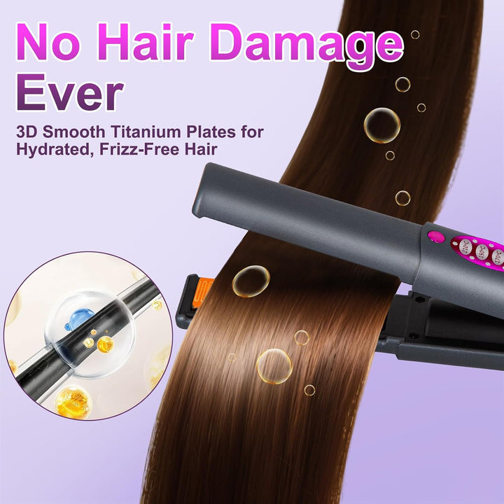 Cordless Hair Straightener Curler, 2-in-1 Portable Travel Mini Flat...
