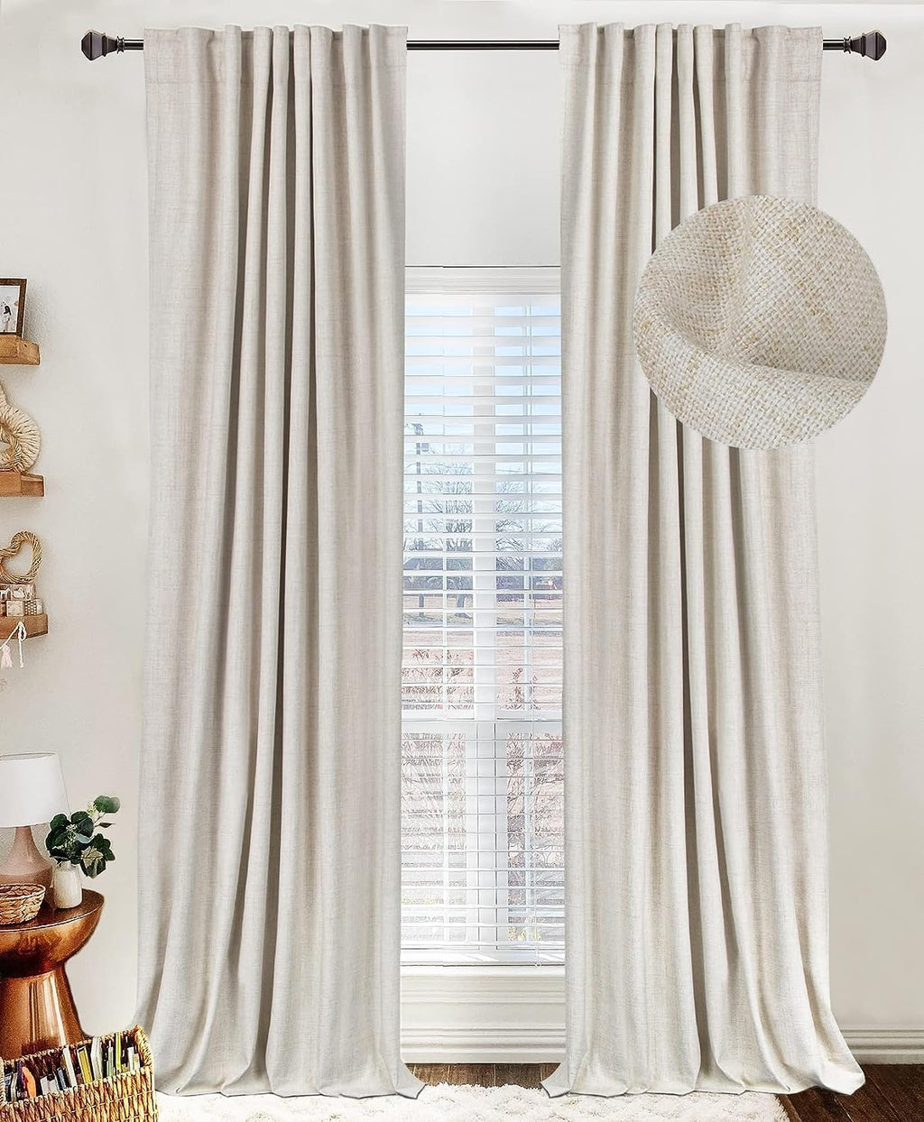 Cortinas opacas de lino para dormitorio, sala de estar, 84 pulgadas