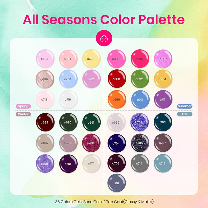 Beetles - Set de esmaltes p\/uñas de 36 colores, purpurina colores...