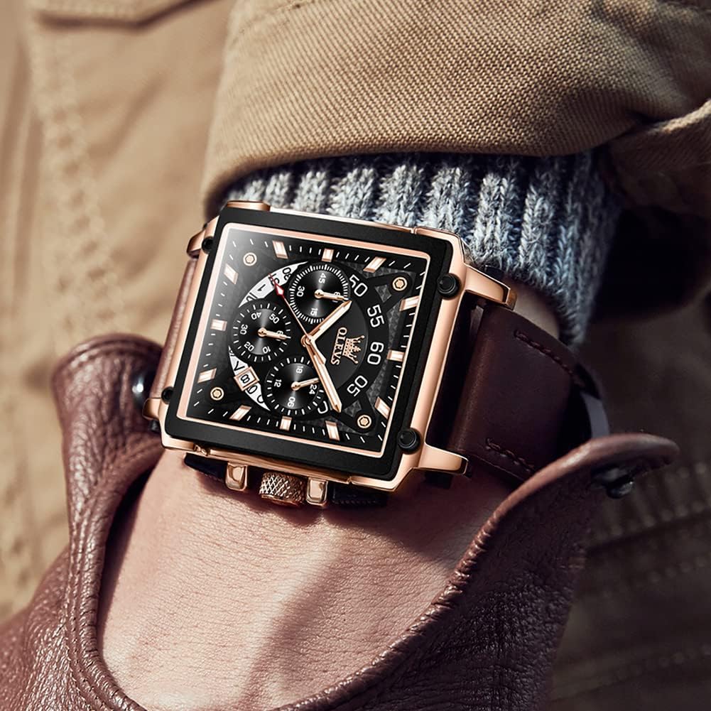 OLEVS Relojes para Hombre Cuadrados de Cuarzo Piel Impresión Fresca Resistente al Agua Moda Casual