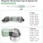 Juego de Tazas y Cucharas Medidoras Magnéticas, 15 Piezas de Acero Inoxidable
