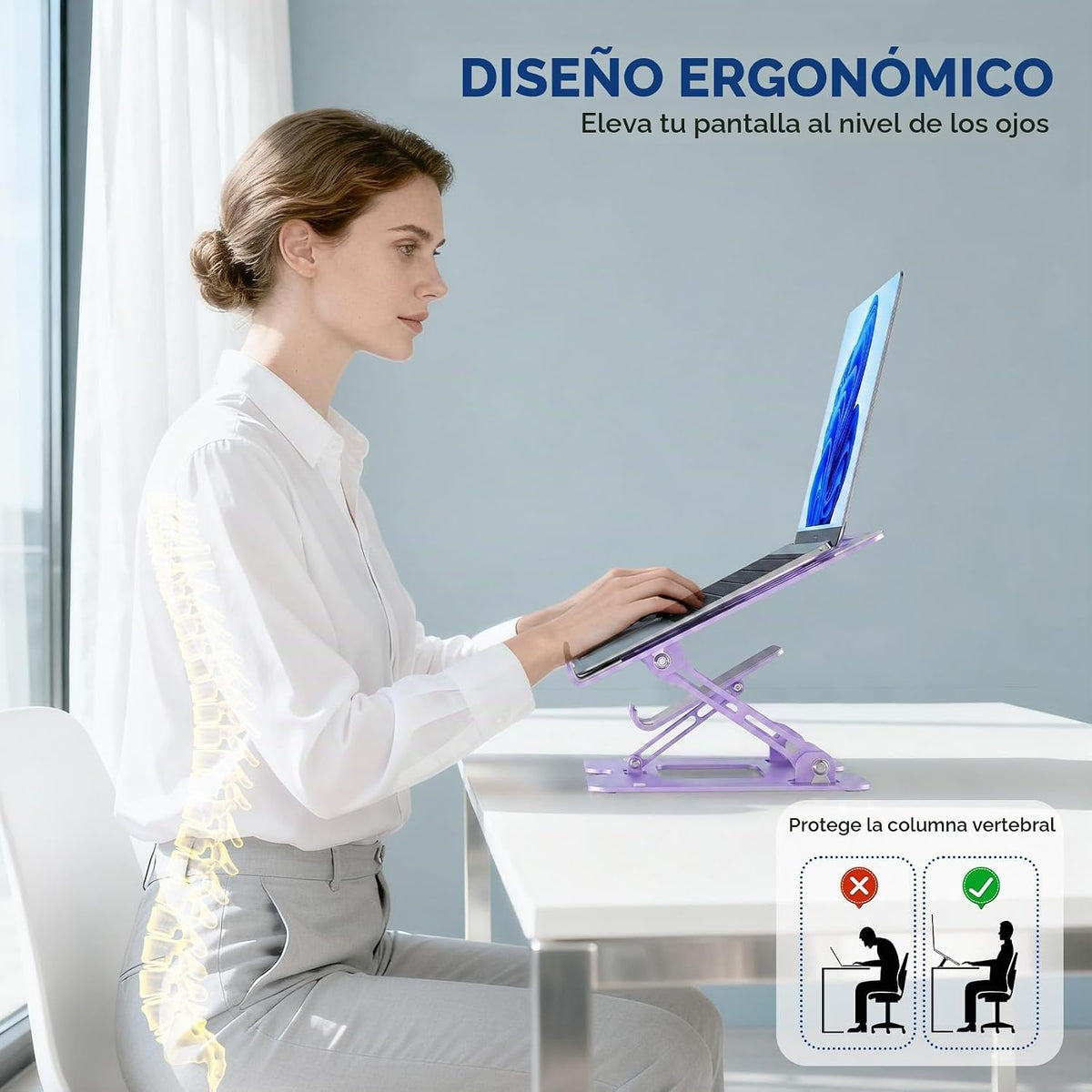 Soporte ergonómico 2 en 1 morado para teléfono portátil para escrit...
