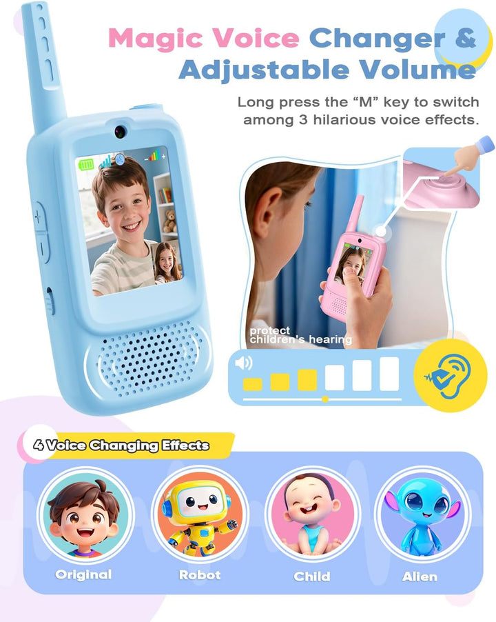 Walkie Talkies de video para niños, juguetes recargables de 2 unida...