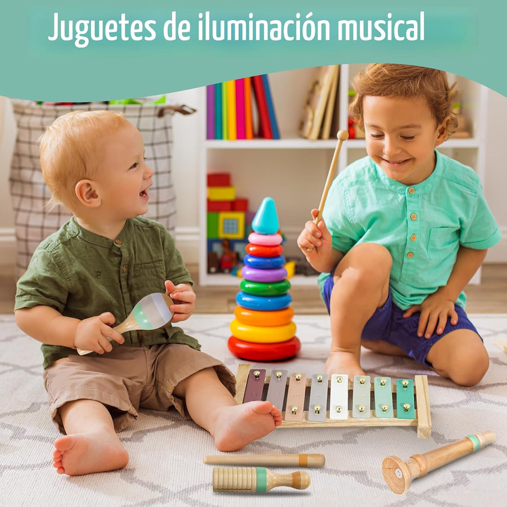 Kids Musical Instruments Set, Neutral Colors Wooden Montessori Toys