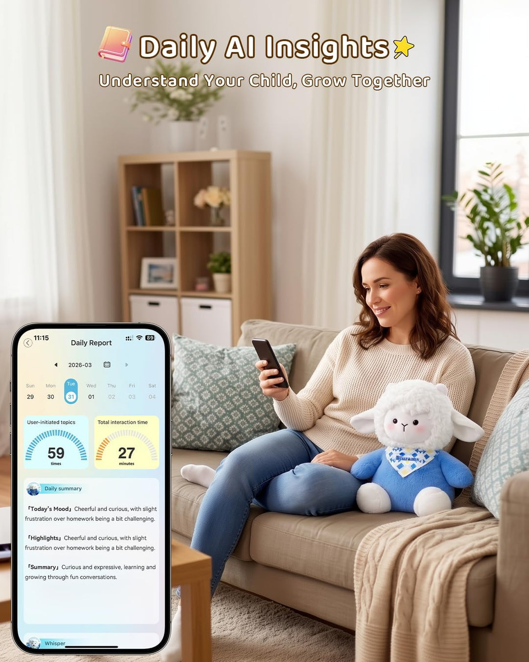 blurams Baamy - Juguete de peluche interactivo con IA para niños, p...