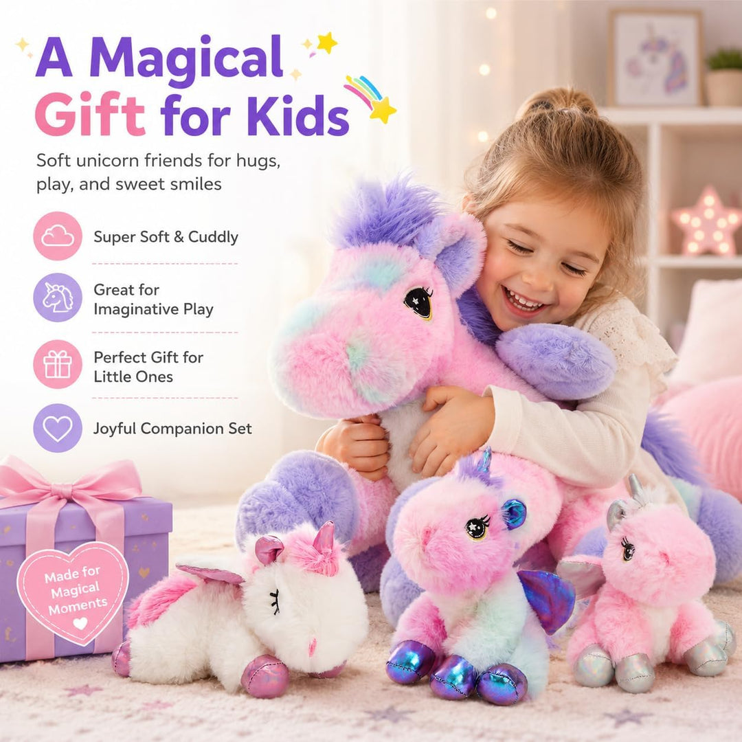 Tezituor Juego de peluche de unicornio que brilla en la oscuridad,...